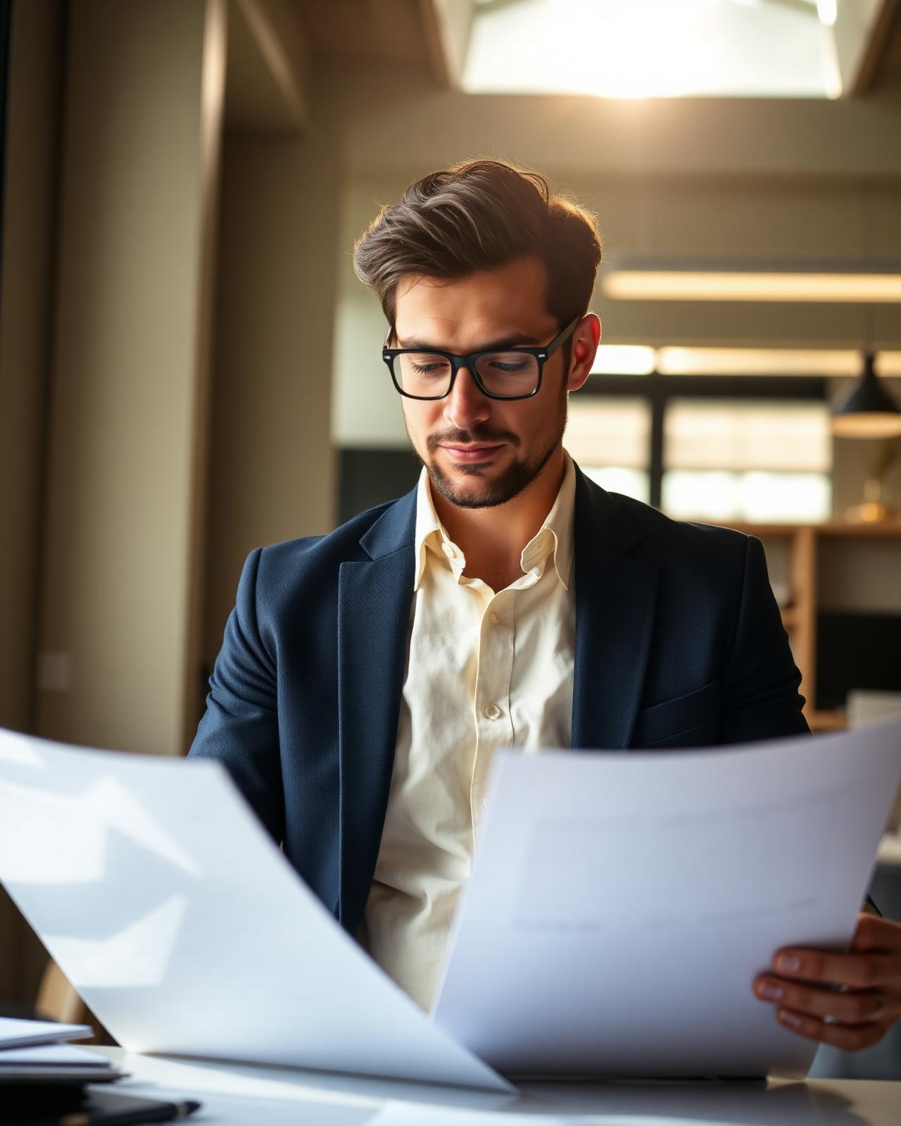 Entrepreneur reviewing protected business documents